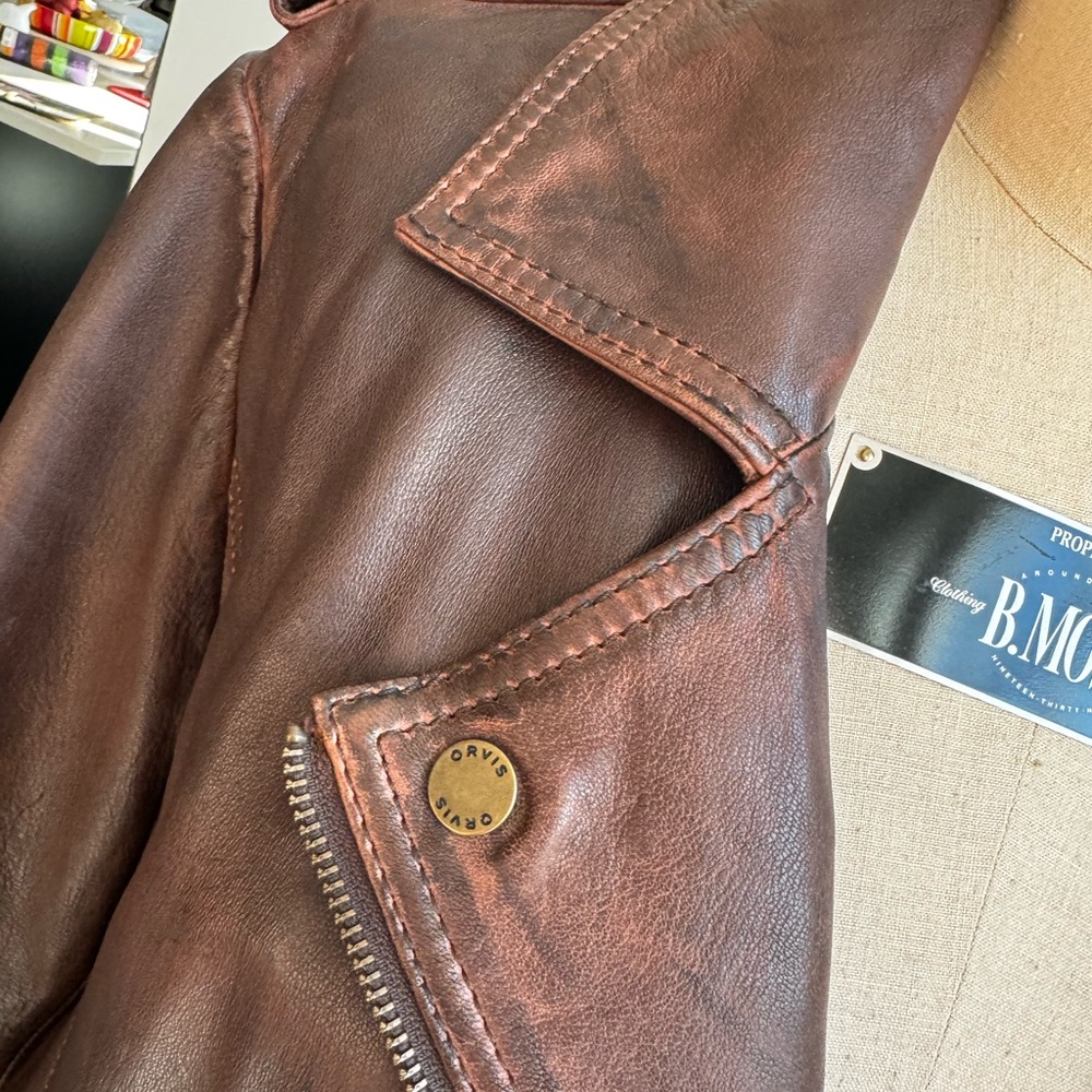 Women’s Orvis Rich Brown Leather Jacket Size L (12-14) - Picture 5 of 12